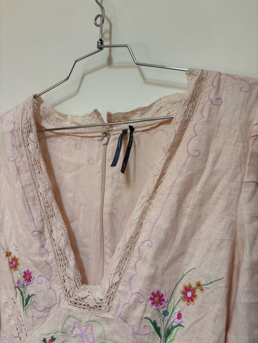 NWOT By Anthropologie Linen Blend Puff-Sleeve V-Neck Mini Dress Size 14 - Picture 6 of 16